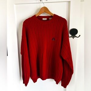 IZOD Red Cotton Crewneck Sweater – Textured Knit – Men’s Large Vintage